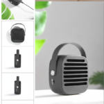 Portable Black Rubber Speaker with Powerful 3W Sound & Leather Handle 1