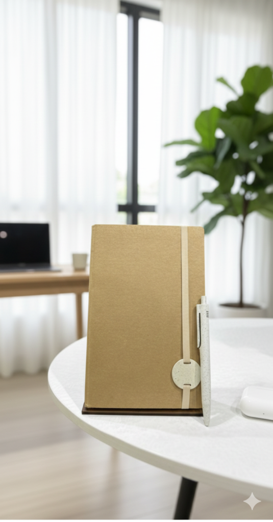 Eco Kraft Notebook with Matching Pen & Elastic Closure – Minimal Office Design