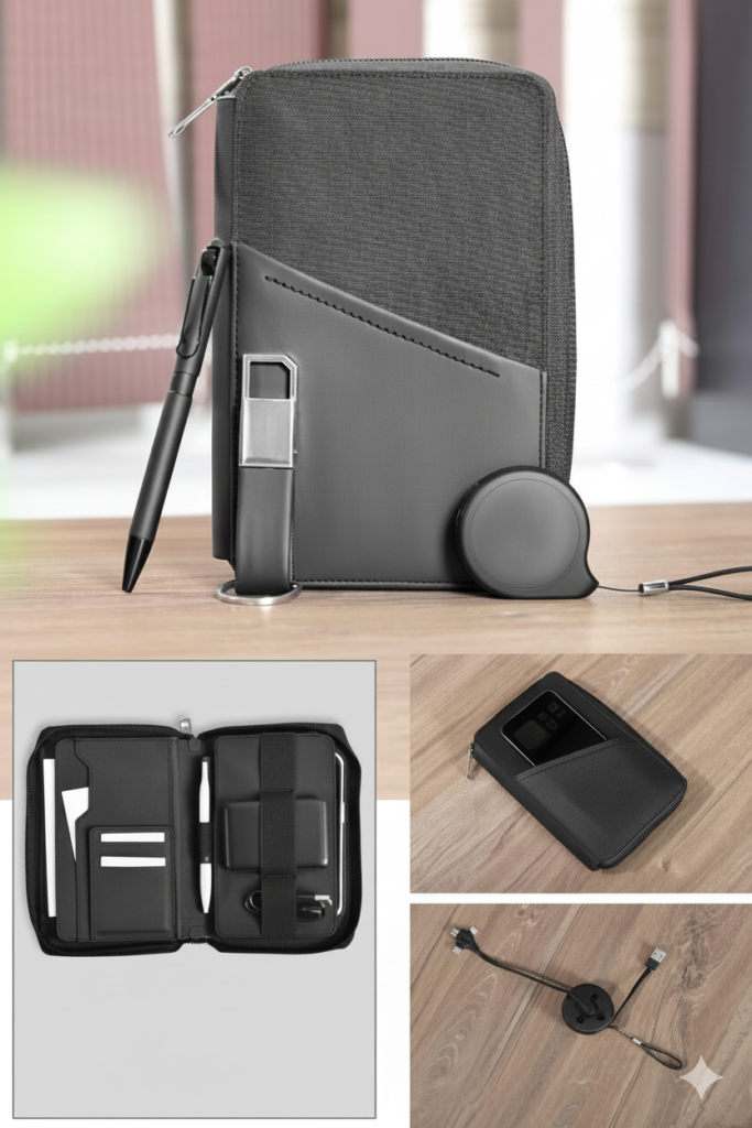 Premium Black Tech Accessories Set – Organizer & Elegant Pen