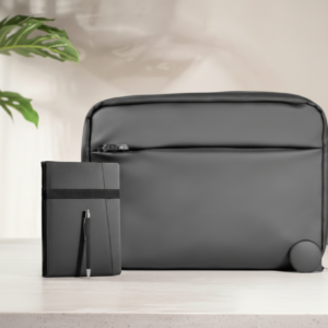 Premium Black Leather Set – Leather Bag + Notebook + Pen + Fast Wireless Charger