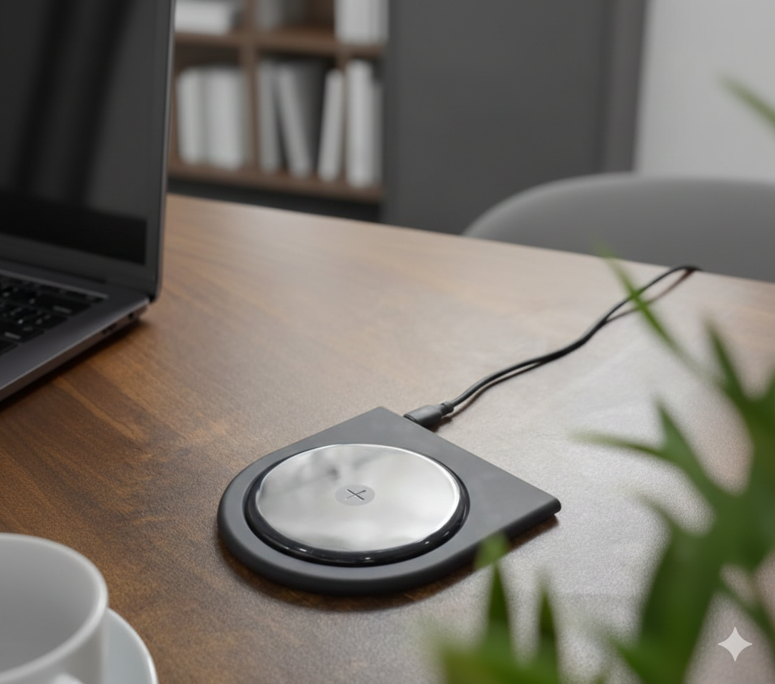 15W Wireless Charger with Glass Surface in Rubber Base – Elegant & Stable Desk Design |CODE: WCH7 - Image 2
