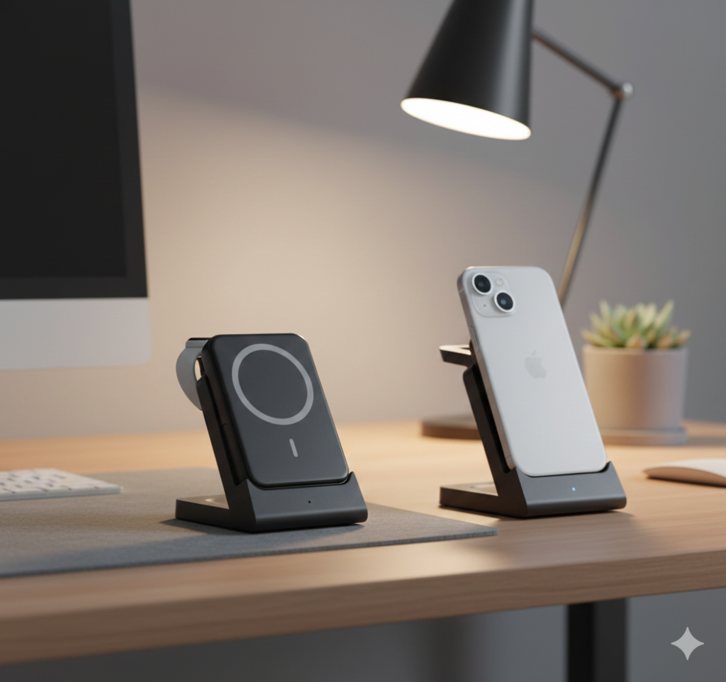 3-in-1 Wireless Charging Station with Detachable Power Bank – Fast Charging for Phone, Smartwatch & Earbuds – Black| CODE:PB02