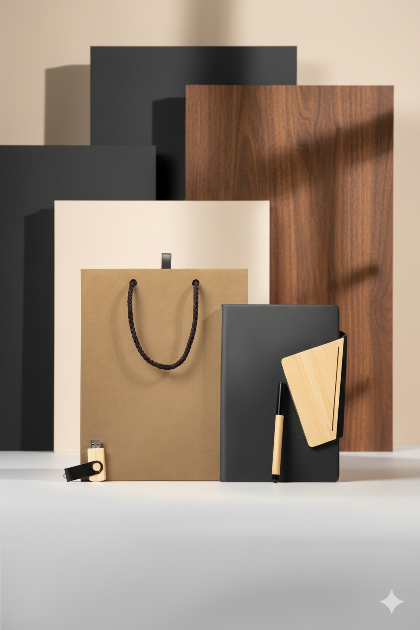 Premium Eco Corporate Set – Kraft Bag with Cork Notebook, USB Flash Drive & Pen - Image 2