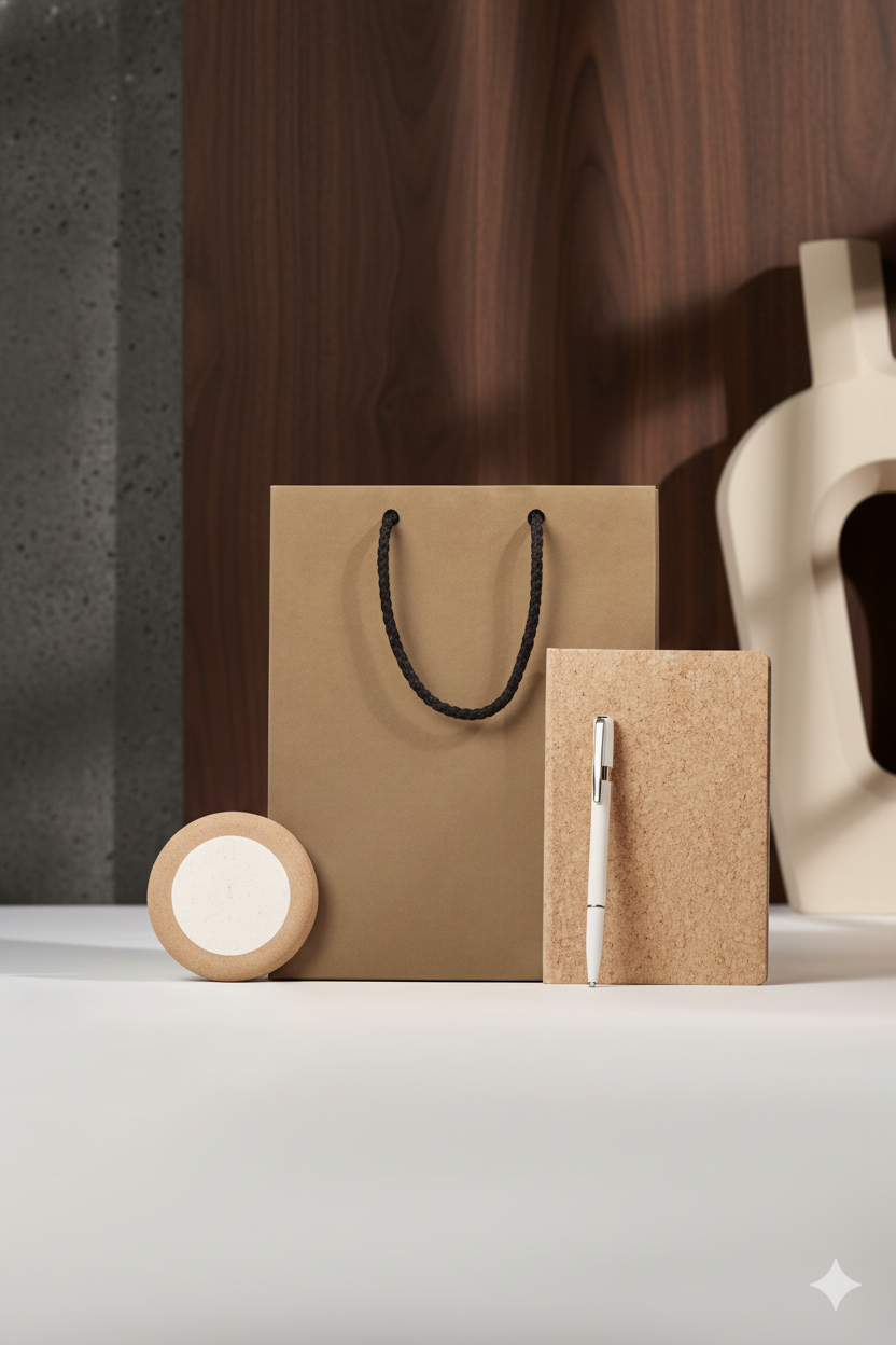 Premium Eco Gift Set – Kraft Paper Bag with Cork Notebook & Elegant Pen - Image 2