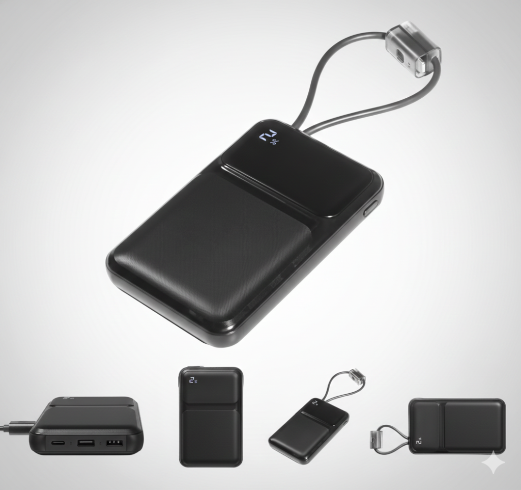 Smart Portable Power Bank with Built-in Cable – Fast & Convenient Charging