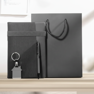 Black Notebook with Pen, Keychain, and Black Gift Bag – Premium Gift Set