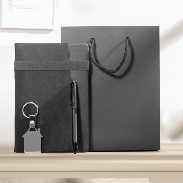 Black Notebook with Pen, Keychain, and Black Gift Bag – Premium Gift Set