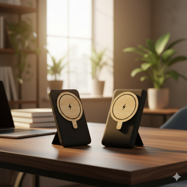 Bamboo Magnetic Wireless Power Bank 5000mAh – Compact Foldable Stand Design