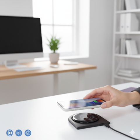 15W Wireless Charger with Glass Surface in Rubber Base – Elegant & Stable Desk Design |CODE: WCH7