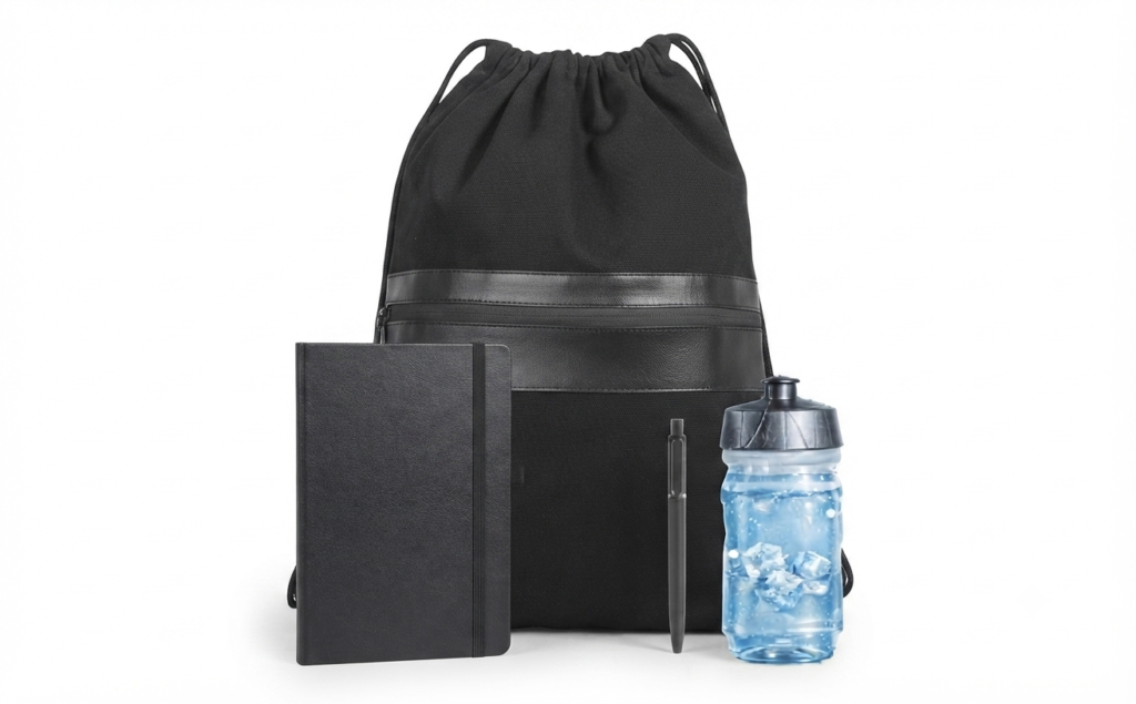 Practical Gift Set – Drawstring Backpack with Notebook, Pen & Water Bottle | Ideal for Work, Sports & Travel