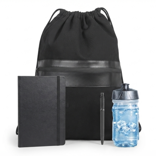 Practical Gift Set – Drawstring Backpack with Notebook, Pen & Water Bottle | Ideal for Work, Sports & Travel
