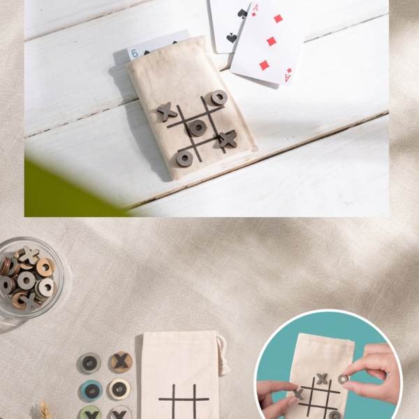 Tic Tac Toe (XO) Game Cover with 6 Wooden Pieces | Eco-Friendly Beach Game Set