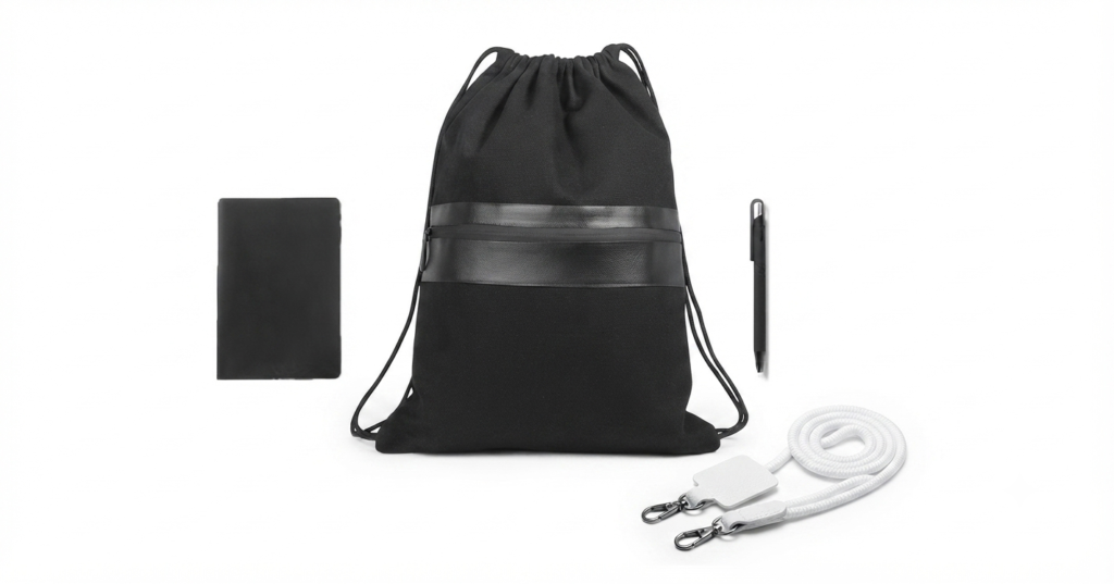 Practical Gift Set – Drawstring Backpack with Notebook, Pen & Phone Lanyard | Ideal for Work, Travel & Corporate Gifts
