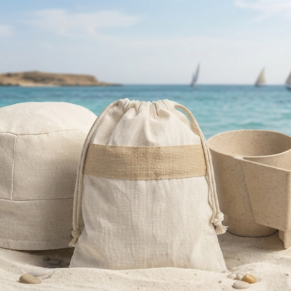 Practical Beach Set – Sand Cup & Phone Holder with Lightweight Hat and Drawstring Bag | Perfect for Beach & Travel