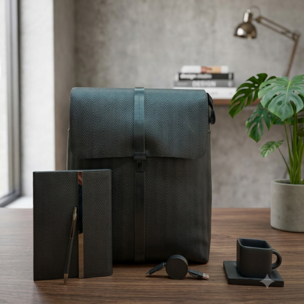 Premium Gift Set – Backpack with Cup, Coaster, Notebook, Pen & Charging Cable