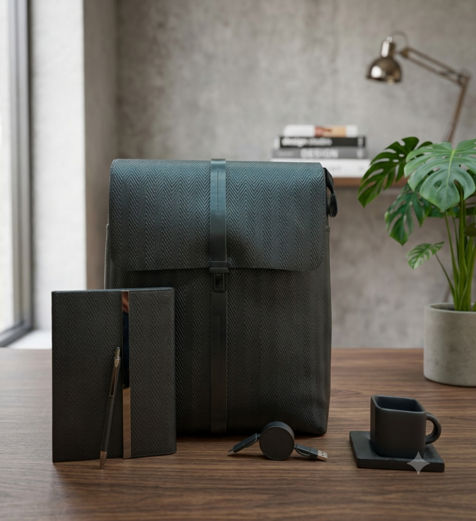Premium Gift Set – Backpack with Cup, Coaster, Notebook, Pen & Charging Cable