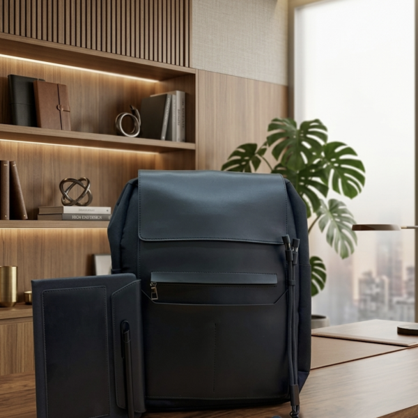 Premium Business Backpack Set with Notebook, Pen & Charging Cable | Modern Laptop Backpack for Work, School & Travel