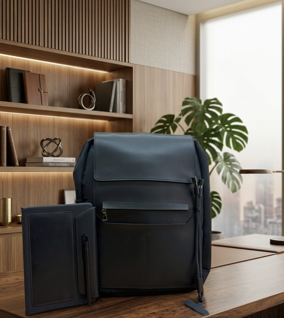 Premium Business Backpack Set with Notebook, Pen & Charging Cable | Modern Laptop Backpack for Work, School & Travel