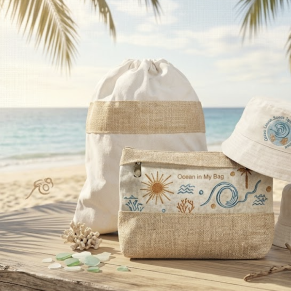 3-in-1 Summer Set with Drawstring Bag, Zipper Pouch & Bucket Hat – Perfect for Beach & Travel