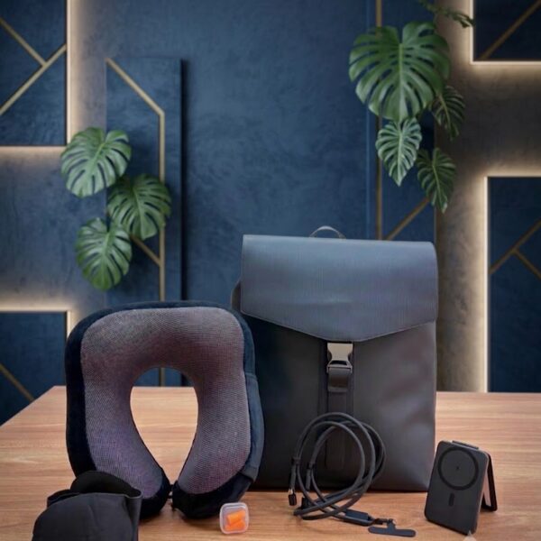 Premium Travel Backpack Set with Power Bank, Neck Pillow & Charging Cable | Business and Travel Essentials Kit