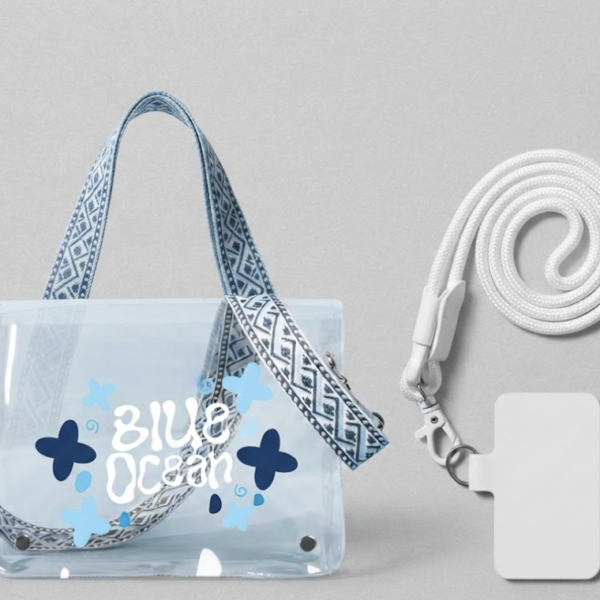 Blue Ocean Clear Shoulder Bag with Practical Phone Lanyard | Stylish Summer Bag for Beach & Travel