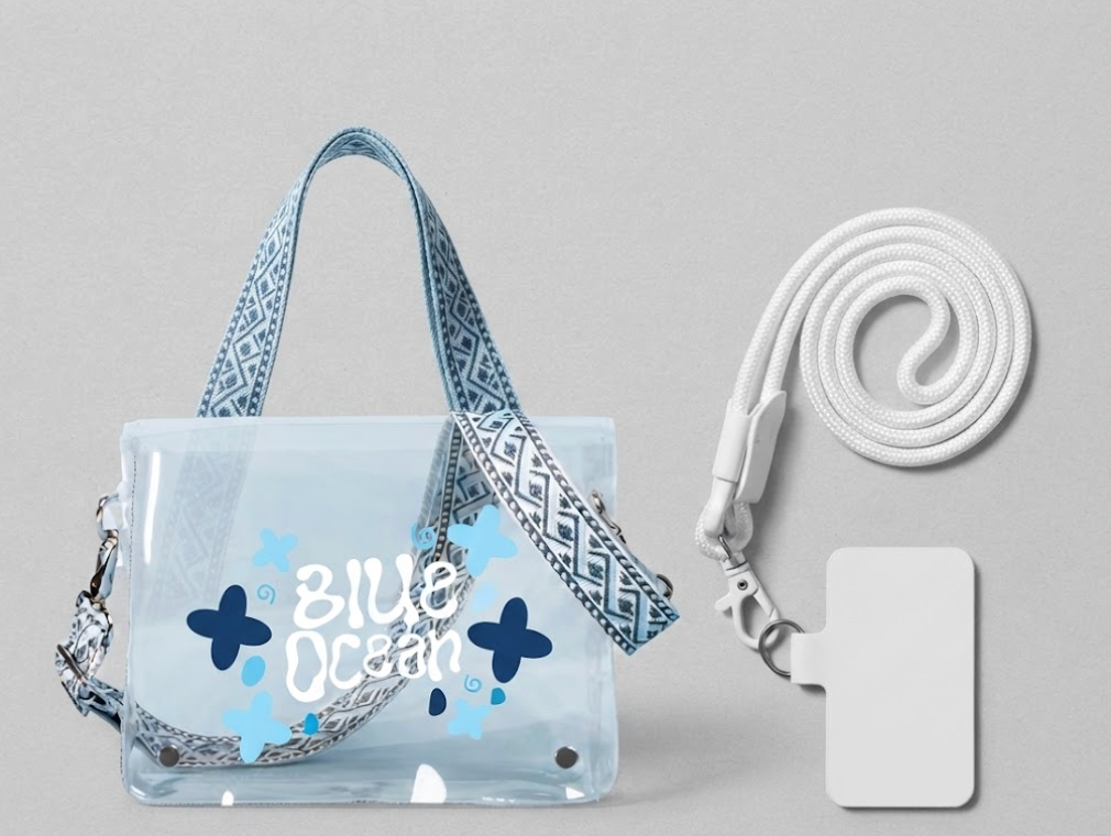 شنطة كتف شفافة عصرية مع حبل حامل موبايل عملي بتصميم Blue Ocean | مثالية للشاطئ والسفر