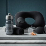 Complete Travel Comfort Set | Inflatable Neck Pillow, Sleep Mask, Earplugs, Cooling Towel & Practical Bag 4