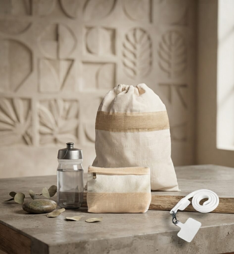 Drawstring Bag Set with Bottle, Strap and Organizer Pouch