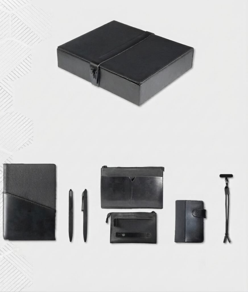 Leather Office Gift Set with Notebook, Pen, Hand Bag, Cardholder and Cable Strap