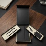 Luxury Black 5-in-1 Office Gift Set with Notebook, 2 Pens, Keychain and Card Holder 3