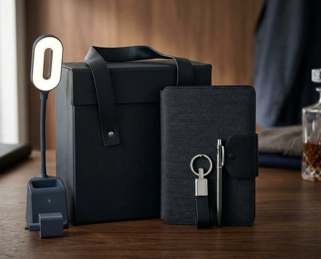 Corporate Gift Set with Leather Notebook, Metal Pen and Wireless Charger