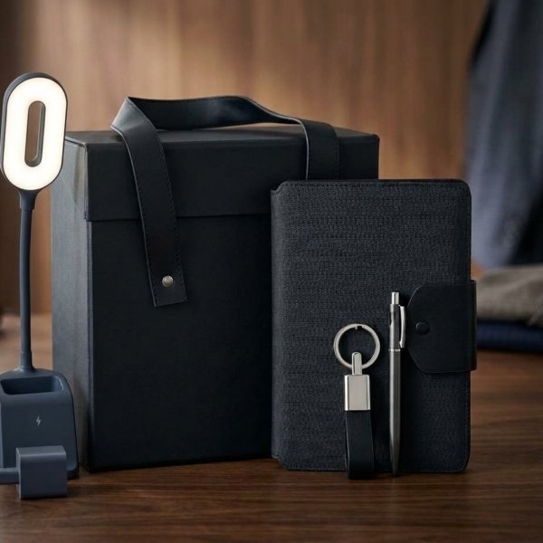 Corporate Gift Set with Leather Notebook, Metal Pen and Wireless Charger